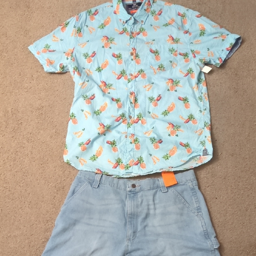 Tropical Print Blue Shirt
